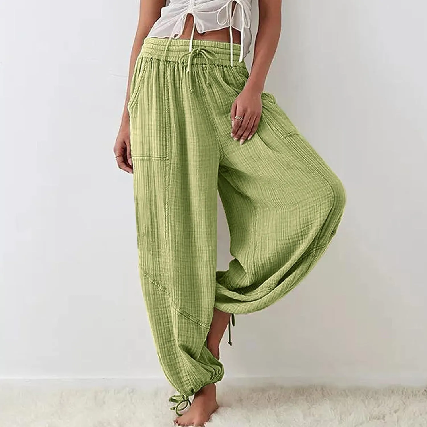 SHAOBGE Linen Pants Women Summer Women's Cargo Pants Baggy Wide Leg Pants Black Loose High Waist Trendy Pants