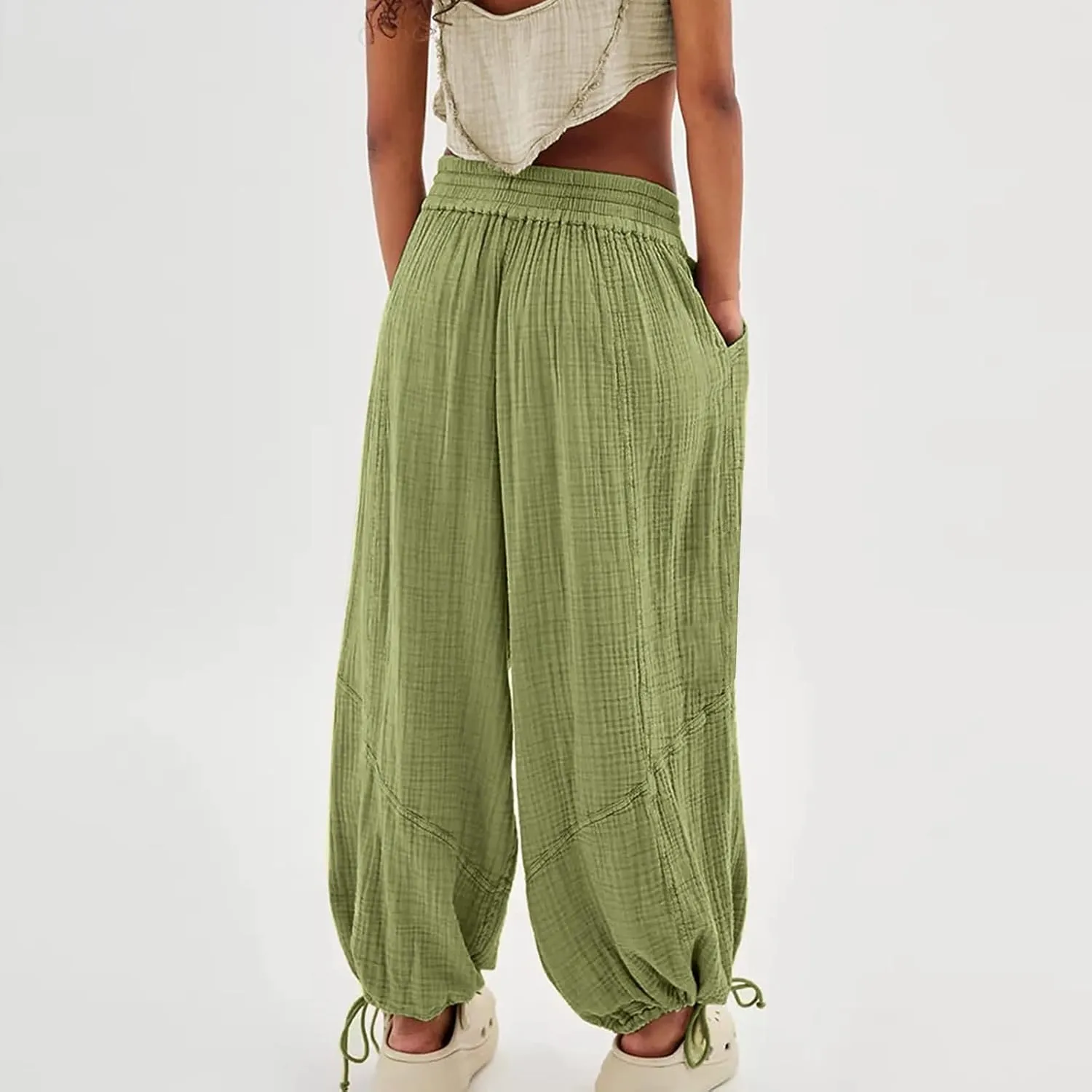 SHAOBGE Linen Pants Women Summer Women's Cargo Pants Baggy Wide Leg Pants Black Loose High Waist Trendy Pants