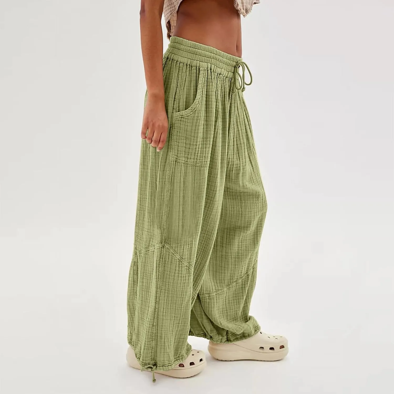 SHAOBGE Linen Pants Women Summer Women's Cargo Pants Baggy Wide Leg Pants Black Loose High Waist Trendy Pants