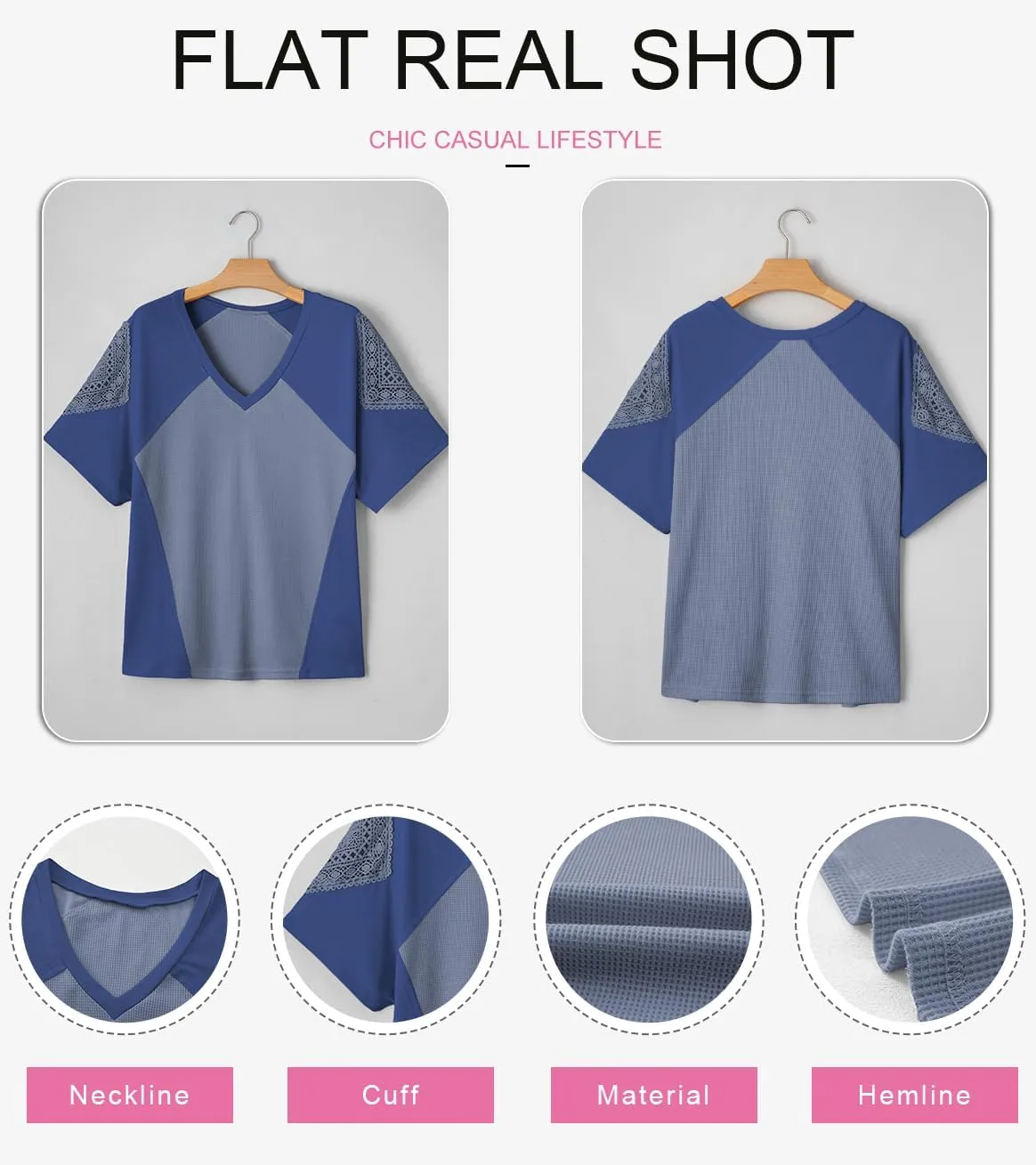 SHEWIN Womens Shirts Waffle Knit Tops Short Sleeve V Neck T Shirts Spring Tops for Women
