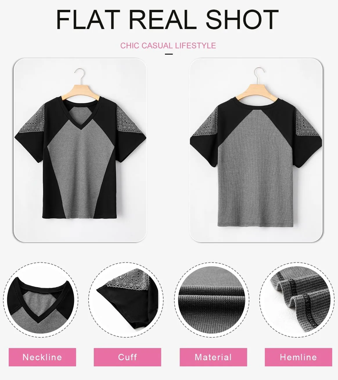 SHEWIN Womens Shirts Waffle Knit Tops Short Sleeve V Neck T Shirts Spring Tops for Women