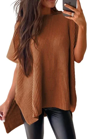 SHEWIN Womens Tops Casual Short Sleeve Sweater Loose Oversized Sweaters Spring Tops for Women 2025