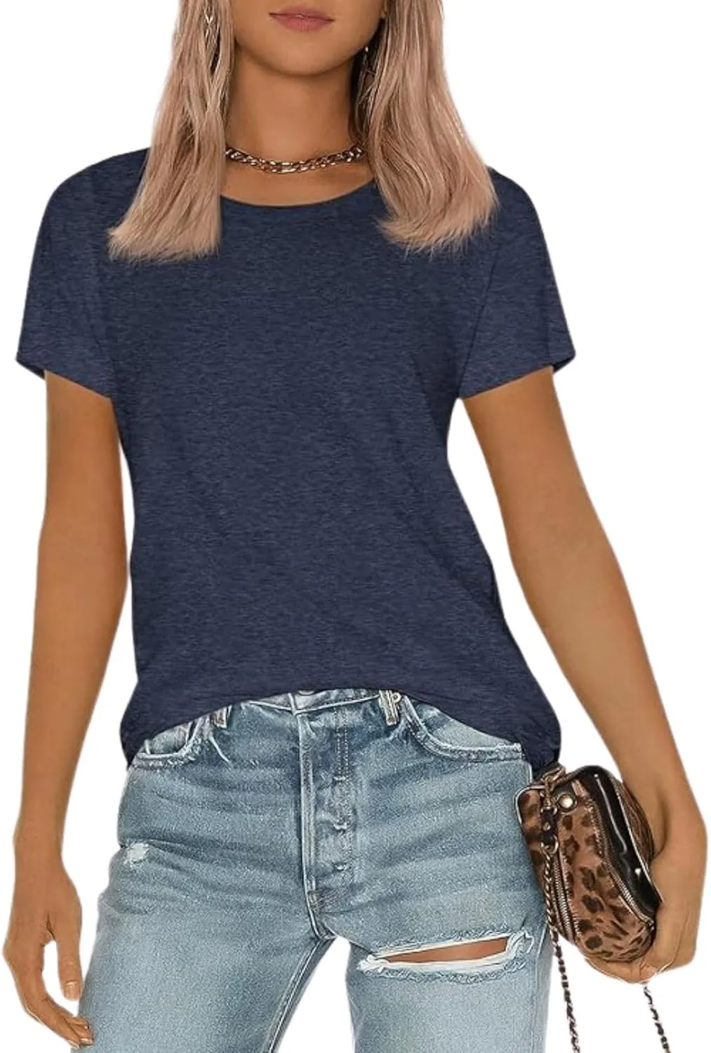 Shirts for Women Round Neck Womens Tops Short Sleeve Shirts Summer Tops Fashion Basic Tee