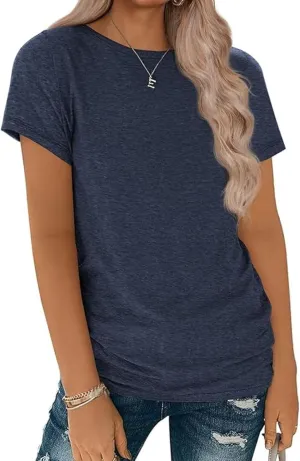Shirts for Women Round Neck Womens Tops Short Sleeve Shirts Summer Tops Fashion Basic Tee
