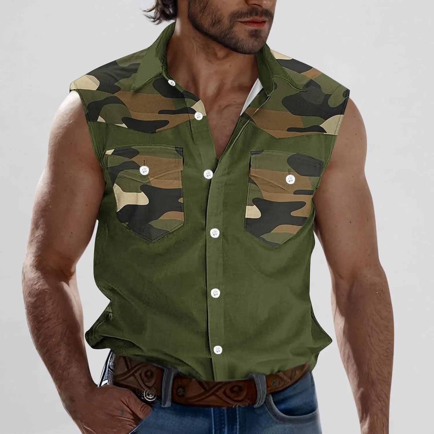 Sleeveless Tops for Man Winter Fall High Neck Denim Medieval Western Cardigan Tops Blouses Shirts Mens 2025