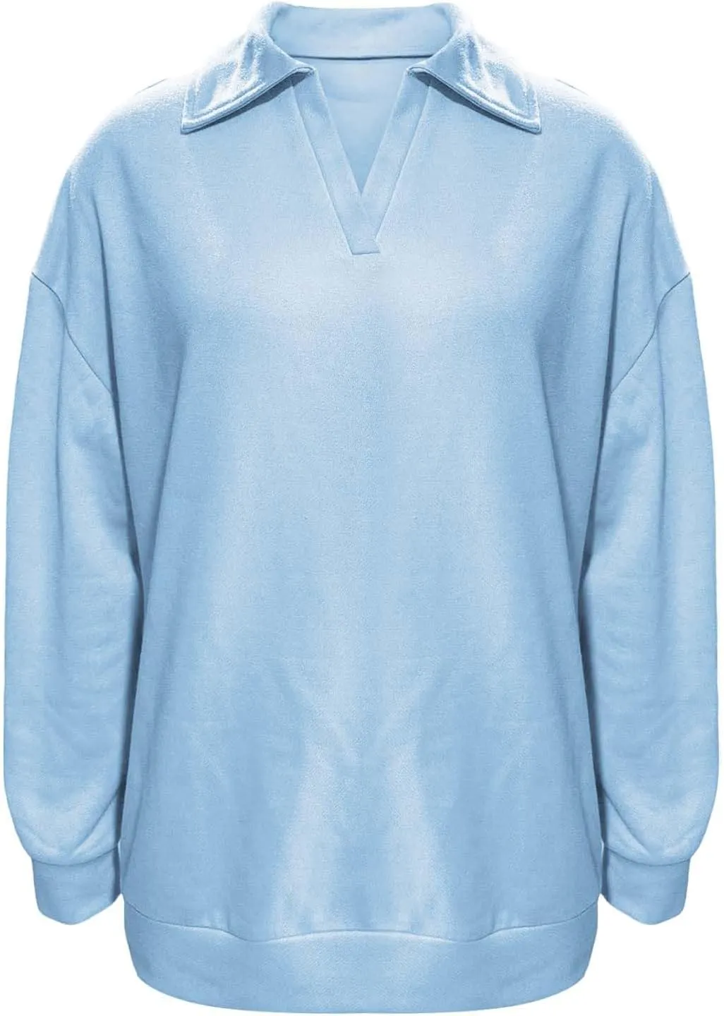 Solid Color Sweatshirts for Women Fall Lapel Split V Neck Long Sleeve Plain Pullover Tops Casual Loose Joggers Hoodies