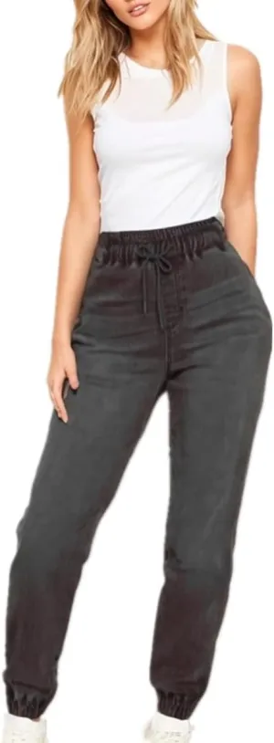 Sorrica Denim Joggers for Women High Waisted Stretch Drawstring Elastic Waist Loose Denim Pants