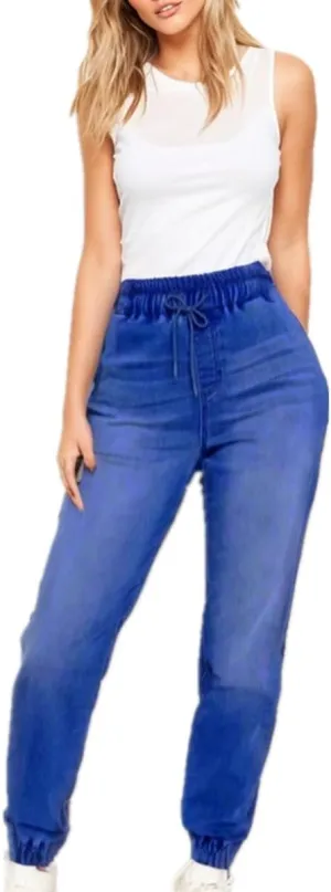 Sorrica Denim Joggers for Women High Waisted Stretch Drawstring Elastic Waist Loose Denim Pants