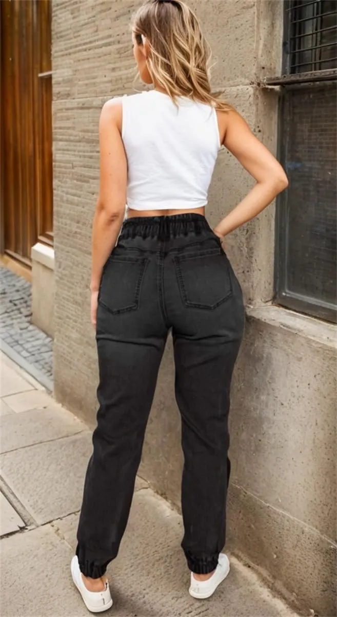 Sorrica Denim Joggers for Women High Waisted Stretch Drawstring Elastic Waist Loose Denim Pants