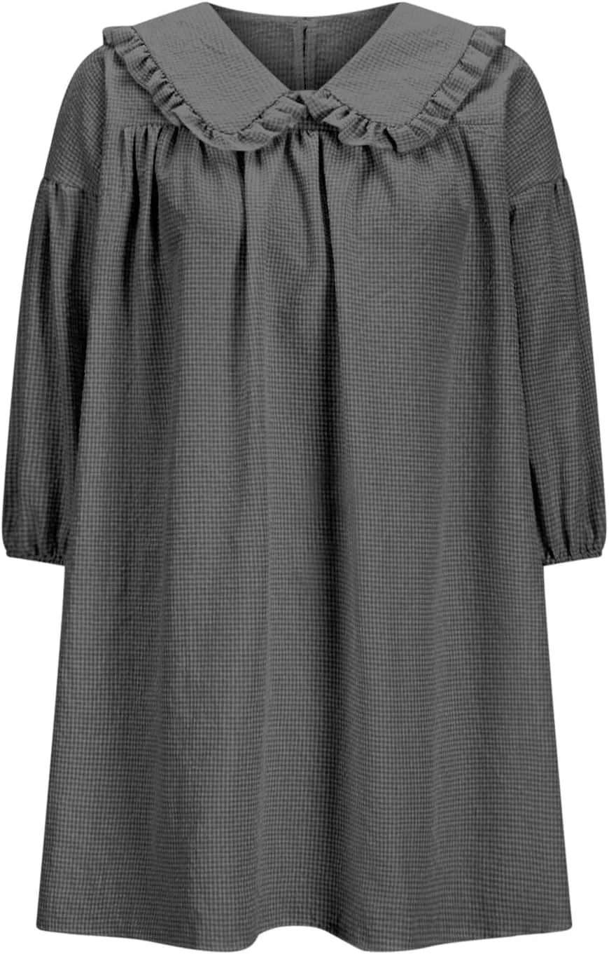 Summer Peter Pan Collar Dresses for Women 3/4 Sleeve Mini Dress Loose Fit Casual Beach Sundress Sleepwear Loungewear