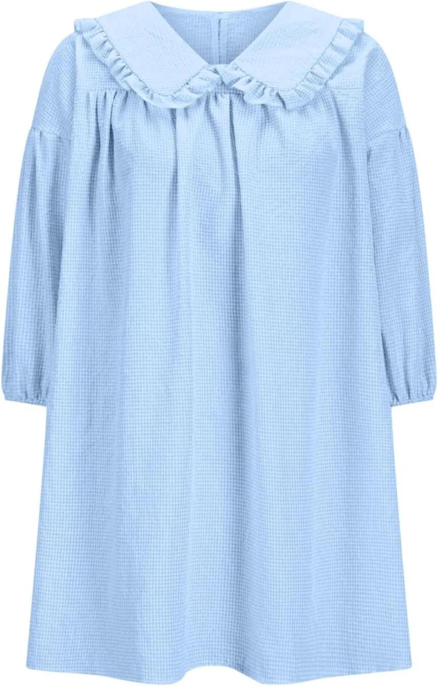 Summer Peter Pan Collar Dresses for Women 3/4 Sleeve Mini Dress Loose Fit Casual Beach Sundress Sleepwear Loungewear