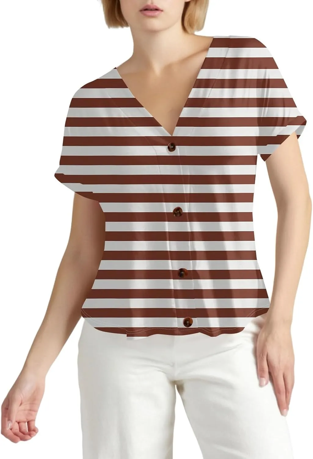 Summer Tops for Women 2025 2025 Printed Tops Short Sleeve Button Down Shirts Casual V Neck T Shirts Trendy Tunic Tops