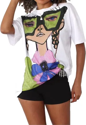 Summer Tops for Women 2025 Rhinestone Graphic Tees Womens Women's Going Out Tops Short Sleeve