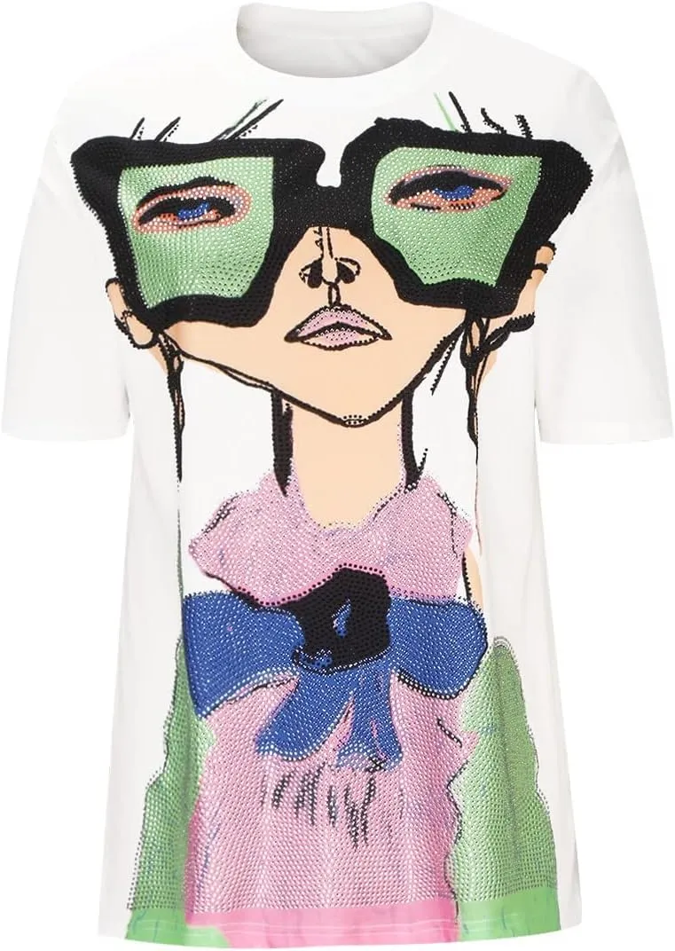 Summer Tops for Women 2025 Rhinestone Graphic Tees Womens Women's Going Out Tops Short Sleeve