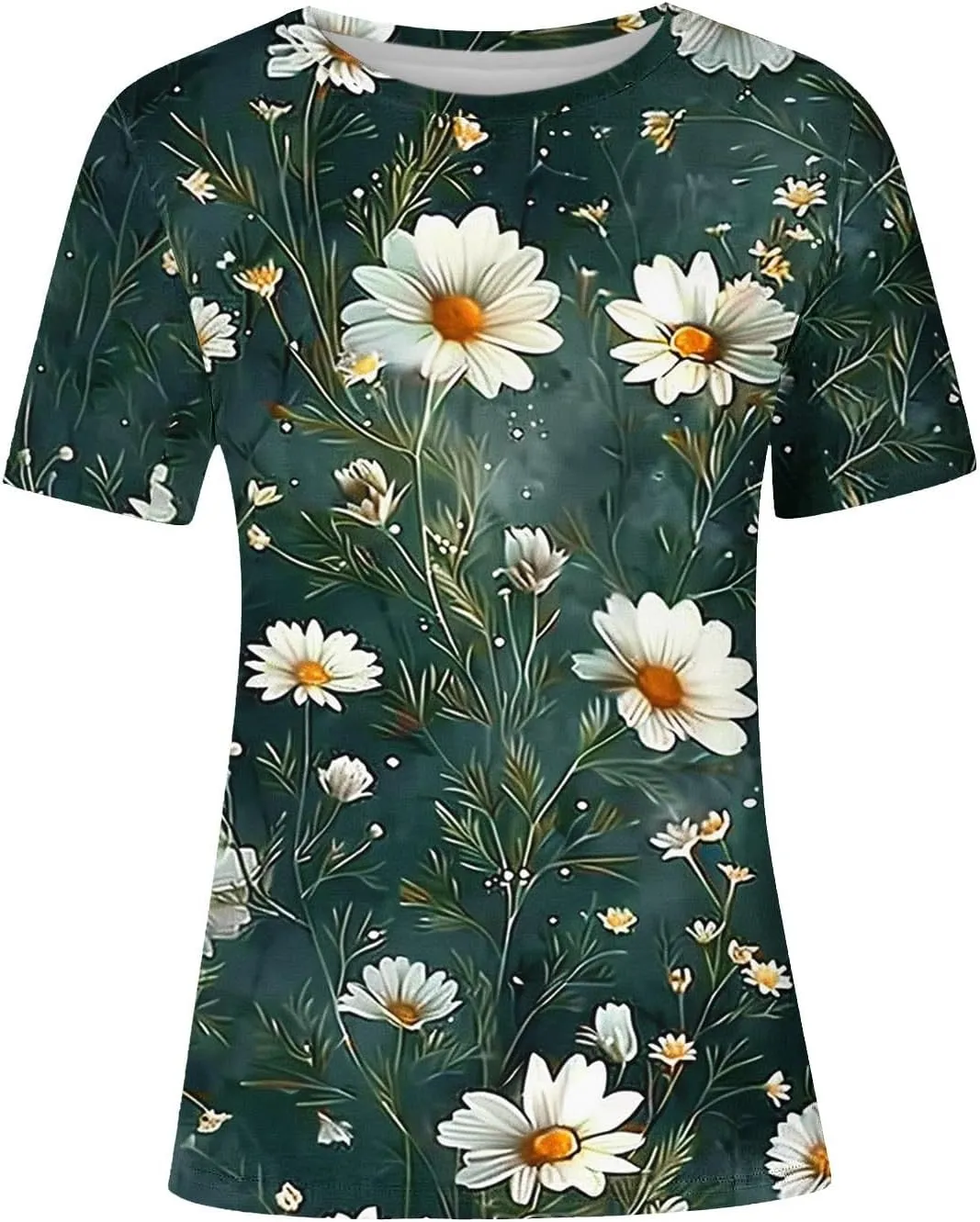 Summer Tops for Women 2025 Trendy Short Sleeve Boho Shirts Retro Floral Graphic Tees Plus Size Casual Crew Neck Tshirt