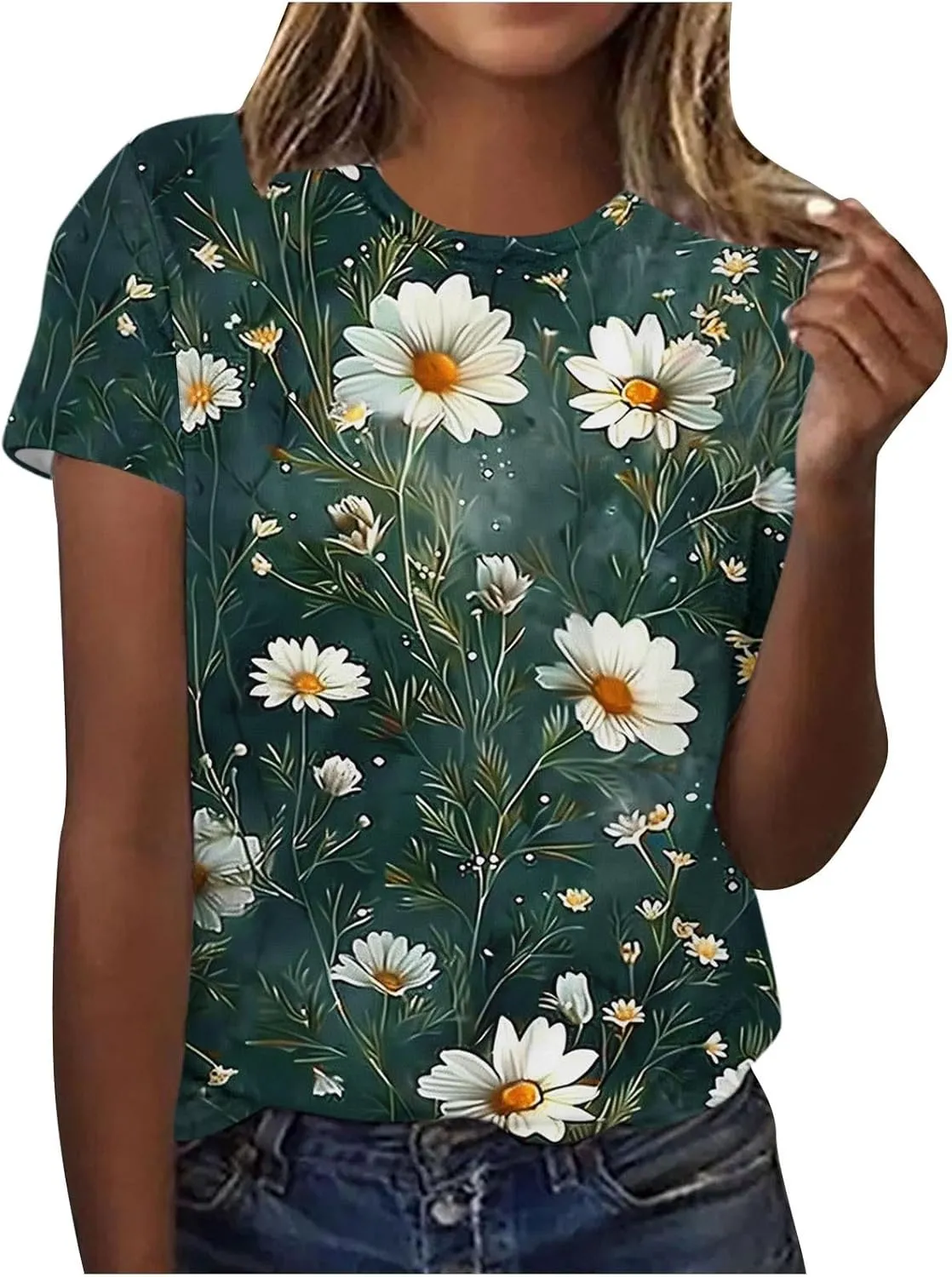 Summer Tops for Women 2025 Trendy Short Sleeve Boho Shirts Retro Floral Graphic Tees Plus Size Casual Crew Neck Tshirt