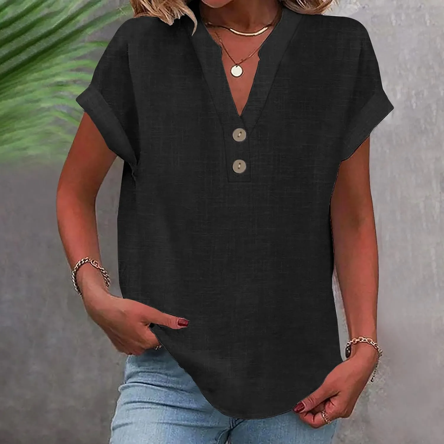 Summer Tops for Women 2025 Trendy Short Sleeve Shirts Casual V Neck Tunic Blouses Beach Vacation Outfits Clothes
