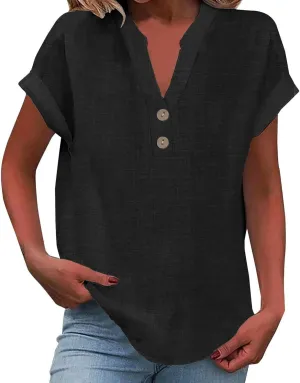 Summer Tops for Women 2025 Trendy Short Sleeve Shirts Casual V Neck Tunic Blouses Beach Vacation Outfits Clothes