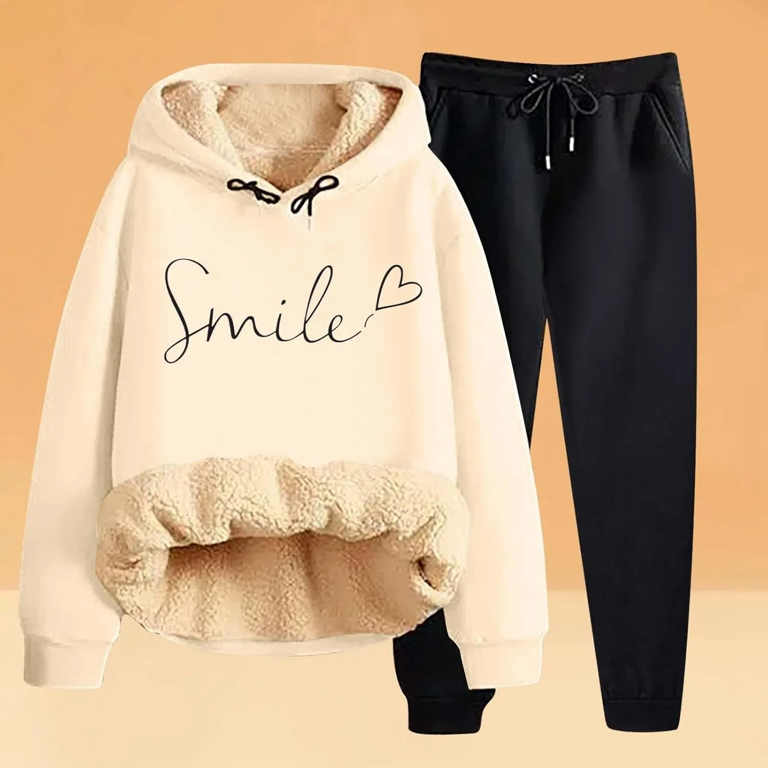 Sweat Suits For Womens 2 Piece Fleece Long Sleeve Sweatsuits Sets Long Pant Warm Sherpa Lined Hooded Sweatsuit Jogger