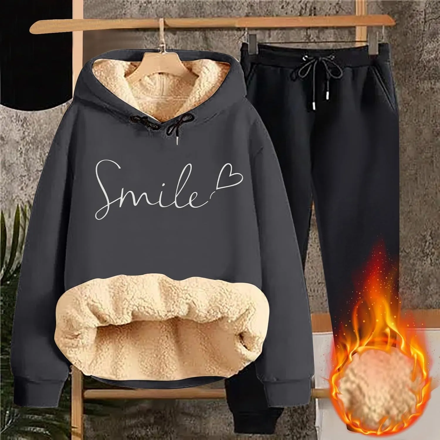 Sweat Suits For Womens 2 Piece Fleece Long Sleeve Sweatsuits Sets Long Pant Warm Sherpa Lined Hooded Sweatsuit Jogger