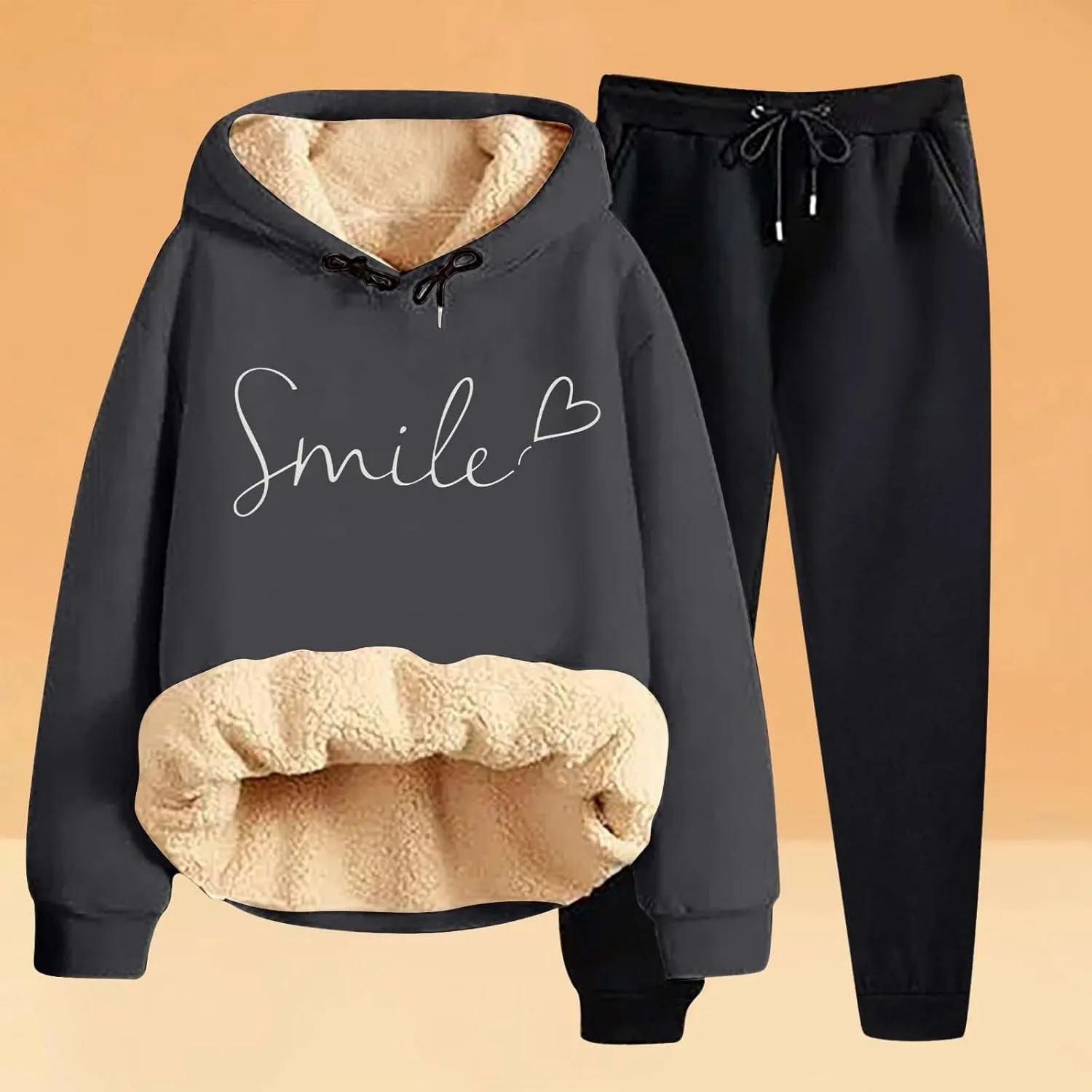 Sweat Suits For Womens 2 Piece Fleece Long Sleeve Sweatsuits Sets Long Pant Warm Sherpa Lined Hooded Sweatsuit Jogger
