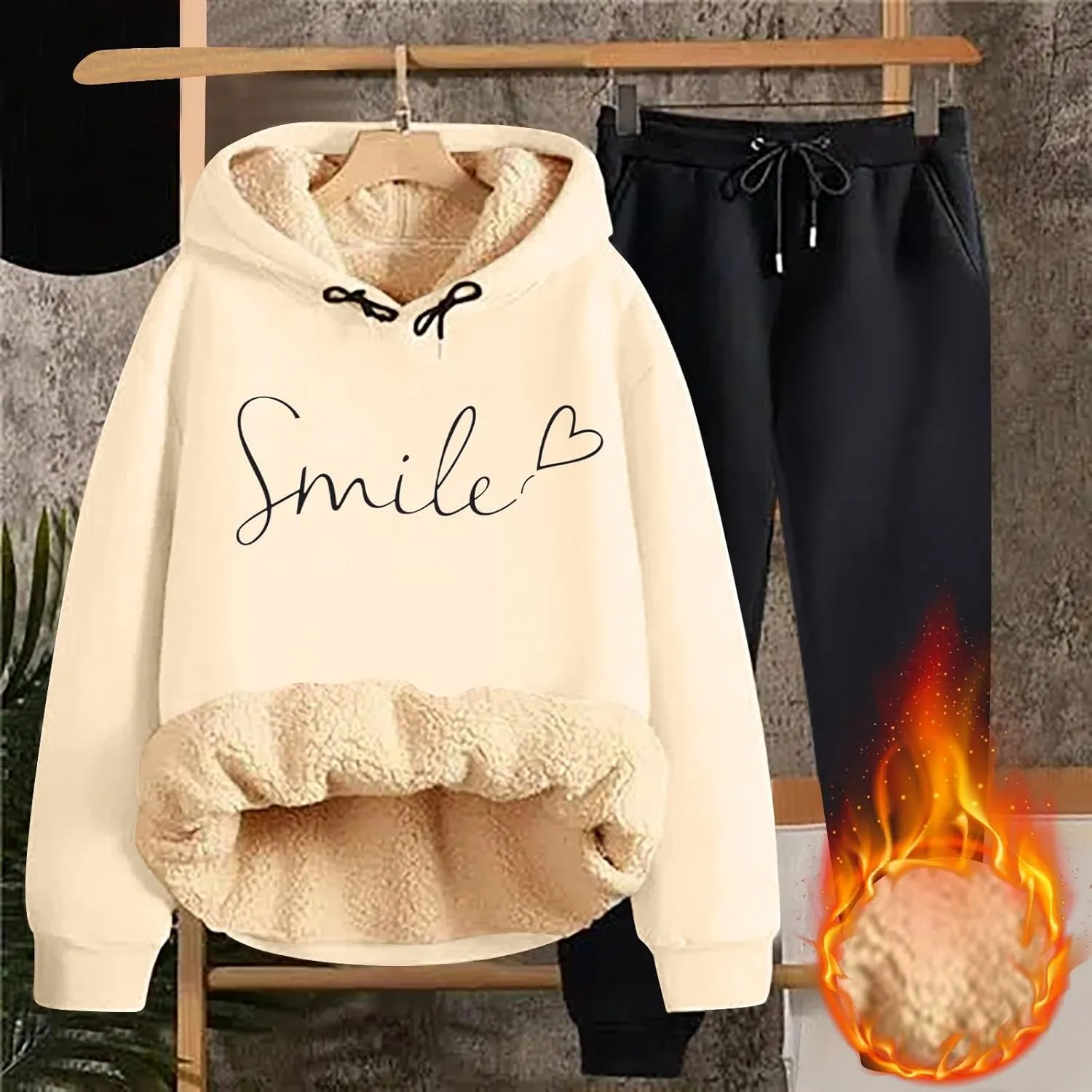 Sweat Suits For Womens 2 Piece Fleece Long Sleeve Sweatsuits Sets Long Pant Warm Sherpa Lined Hooded Sweatsuit Jogger