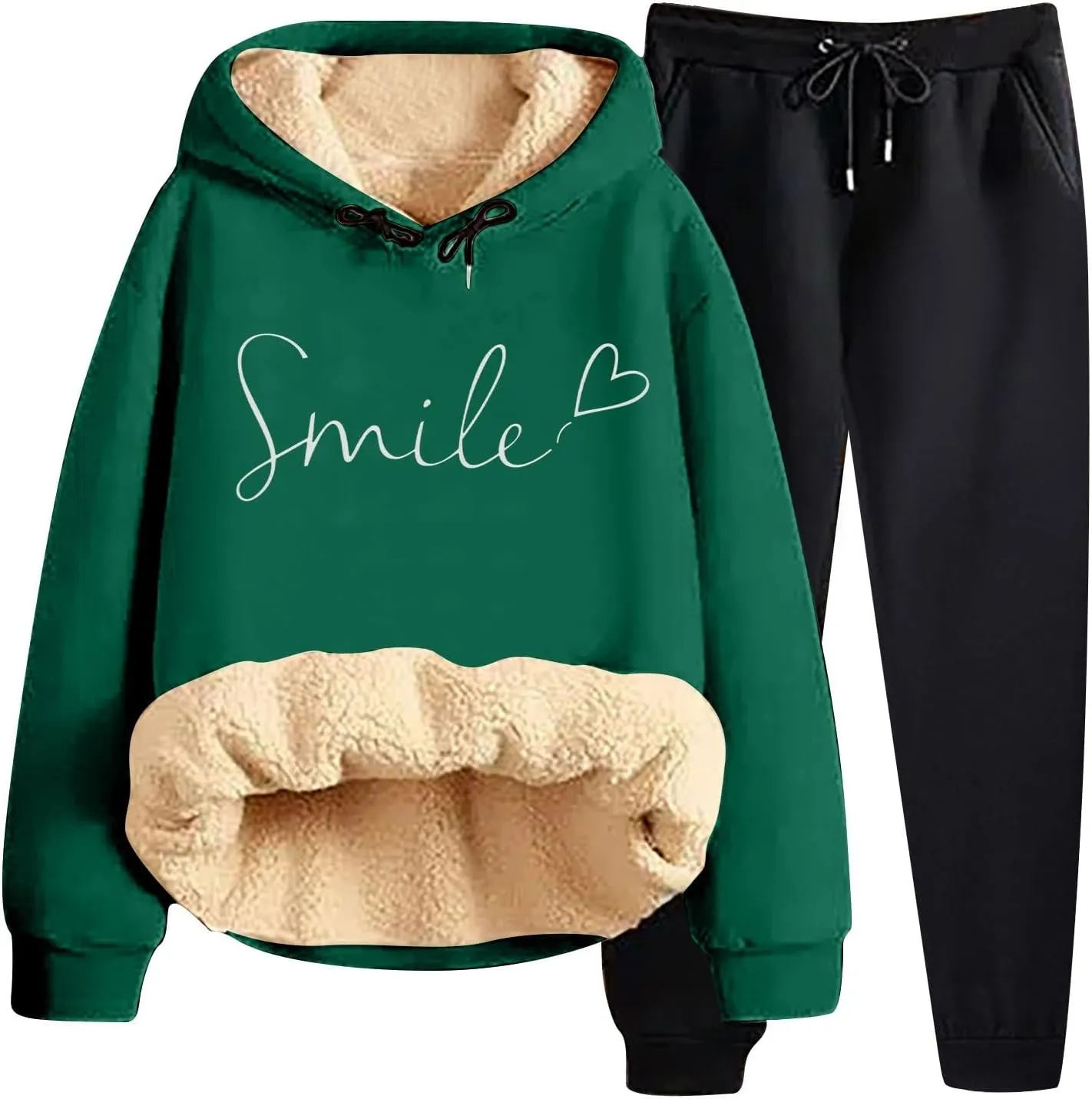 Sweat Suits For Womens 2 Piece Fleece Long Sleeve Sweatsuits Sets Long Pant Warm Sherpa Lined Hooded Sweatsuit Jogger