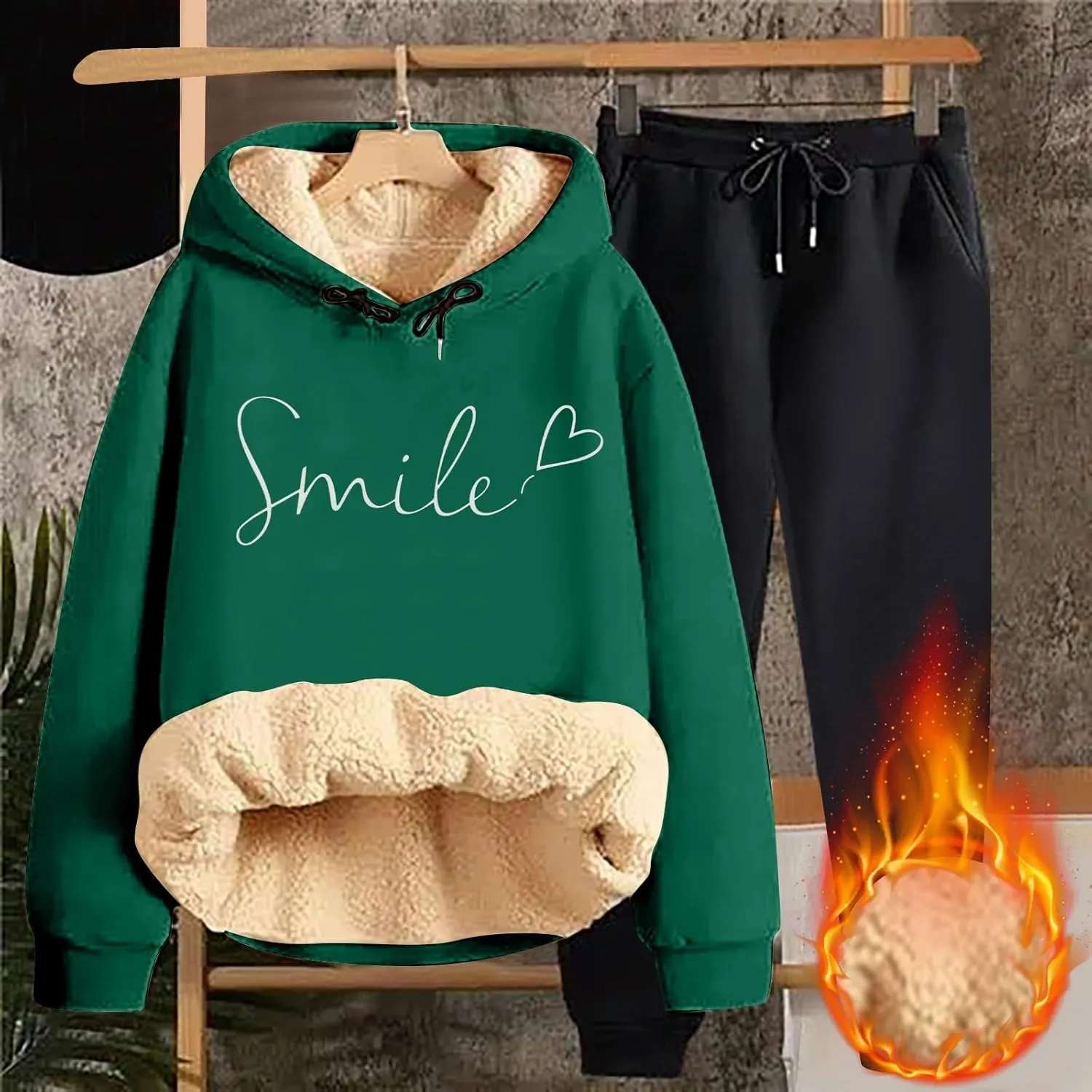Sweat Suits For Womens 2 Piece Fleece Long Sleeve Sweatsuits Sets Long Pant Warm Sherpa Lined Hooded Sweatsuit Jogger