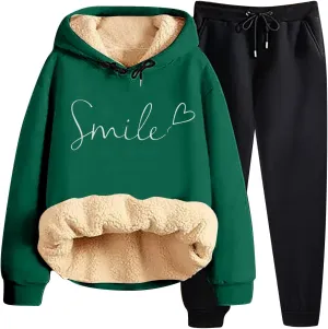 Sweat Suits For Womens 2 Piece Fleece Long Sleeve Sweatsuits Sets Long Pant Warm Sherpa Lined Hooded Sweatsuit Jogger
