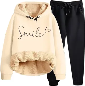 Sweat Suits For Womens 2 Piece Fleece Long Sleeve Sweatsuits Sets Long Pant Warm Sherpa Lined Hooded Sweatsuit Jogger