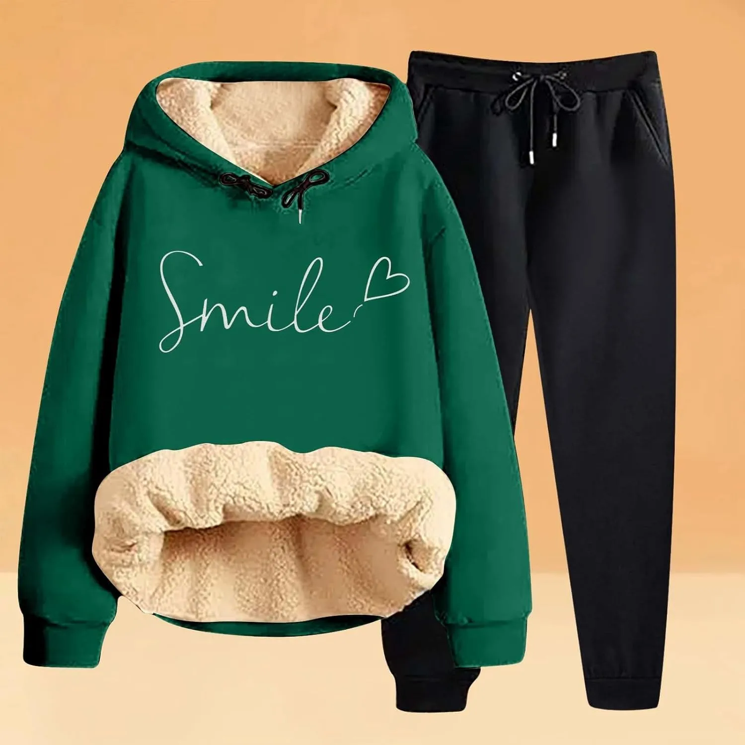 Sweat Suits For Womens 2 Piece Fleece Long Sleeve Sweatsuits Sets Long Pant Warm Sherpa Lined Hooded Sweatsuit Jogger