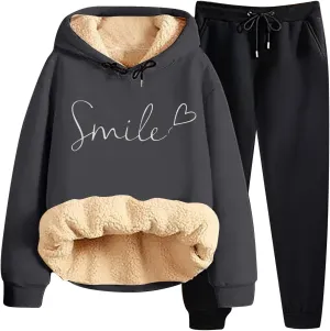 Sweat Suits For Womens 2 Piece Fleece Long Sleeve Sweatsuits Sets Long Pant Warm Sherpa Lined Hooded Sweatsuit Jogger