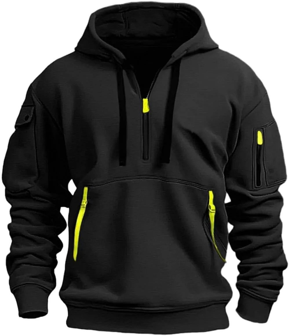 Tactical Hoodies for Men Quarter Zip Pullover Sweatshirts USA Flag Graphic Pullover Long Sleeve Tactical Shirt Tops