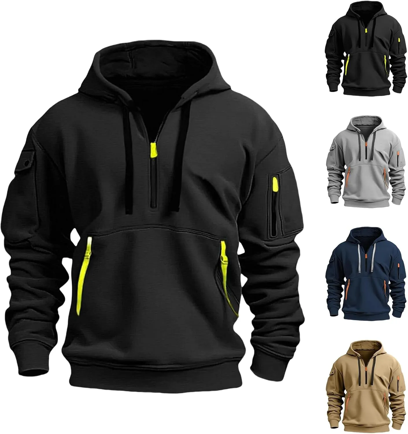 Tactical Hoodies for Men Quarter Zip Pullover Sweatshirts USA Flag Graphic Pullover Long Sleeve Tactical Shirt Tops