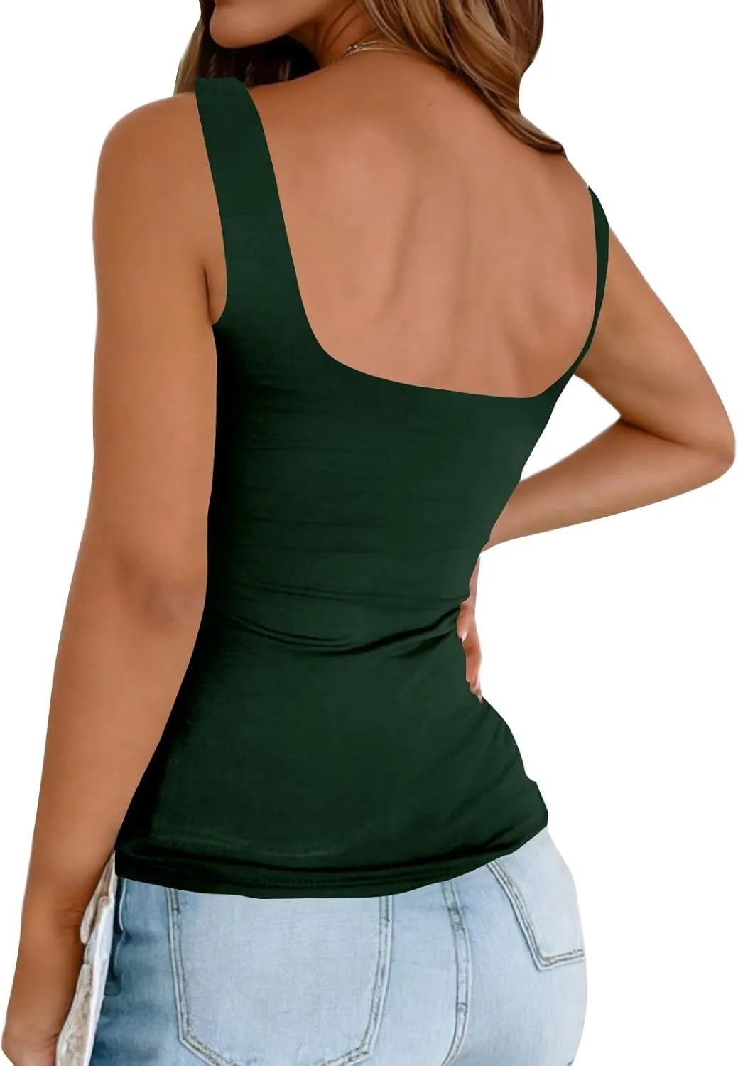 Tank Tops for Women 2025 Square Neck Camisole Workout Tops Cute Slim Seamless Layering Summer Sleeveless Shirts