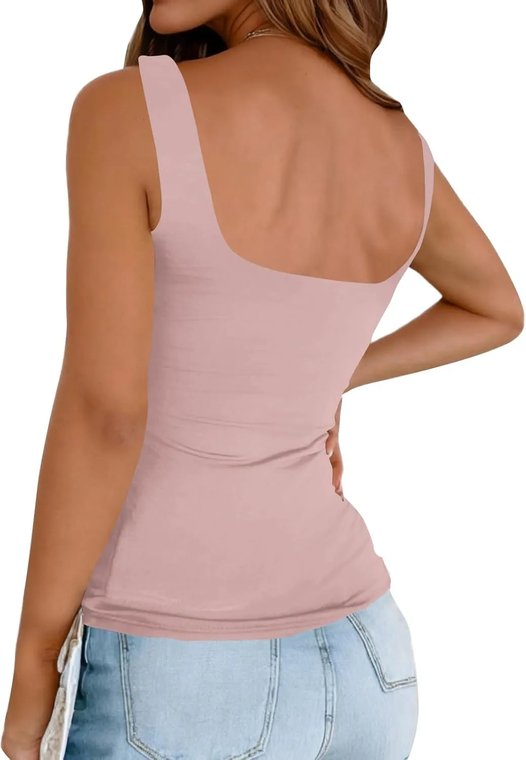 Tank Tops for Women 2025 Square Neck Camisole Workout Tops Cute Slim Seamless Layering Summer Sleeveless Shirts