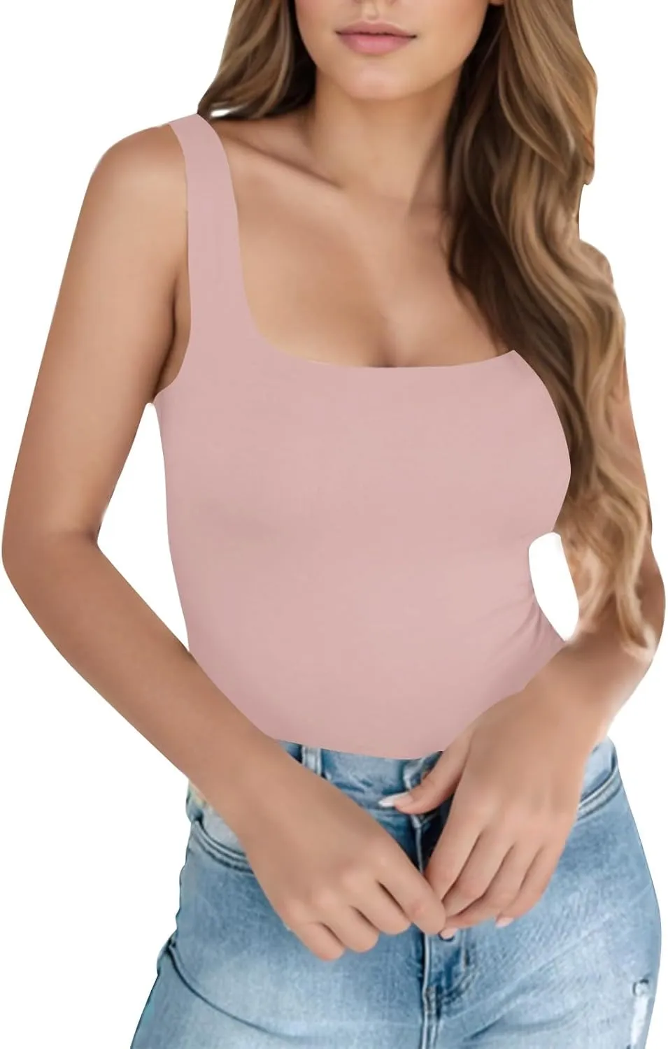 Tank Tops for Women 2025 Square Neck Camisole Workout Tops Cute Slim Seamless Layering Summer Sleeveless Shirts
