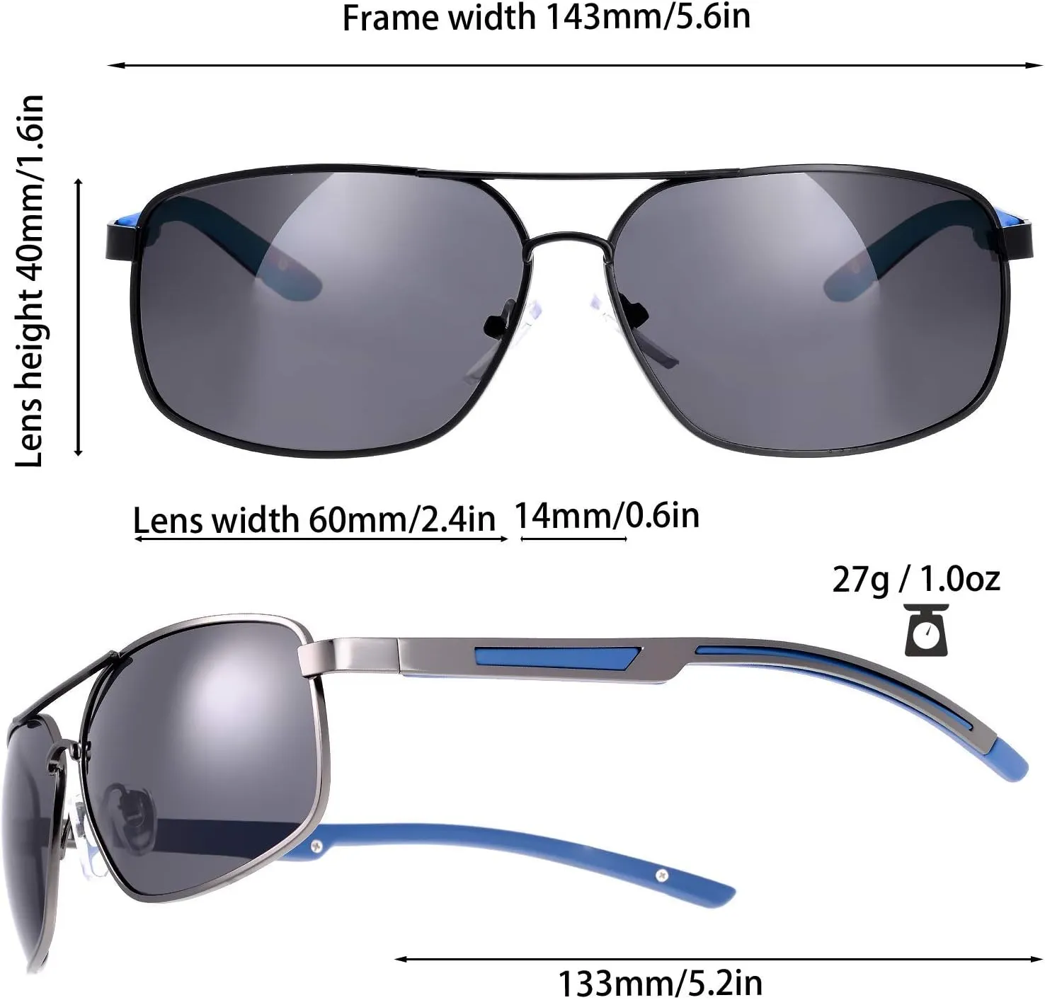 The Fresh Classic Retro Metal Frame Polarized Sunglasses Rectangular Sun Glasses