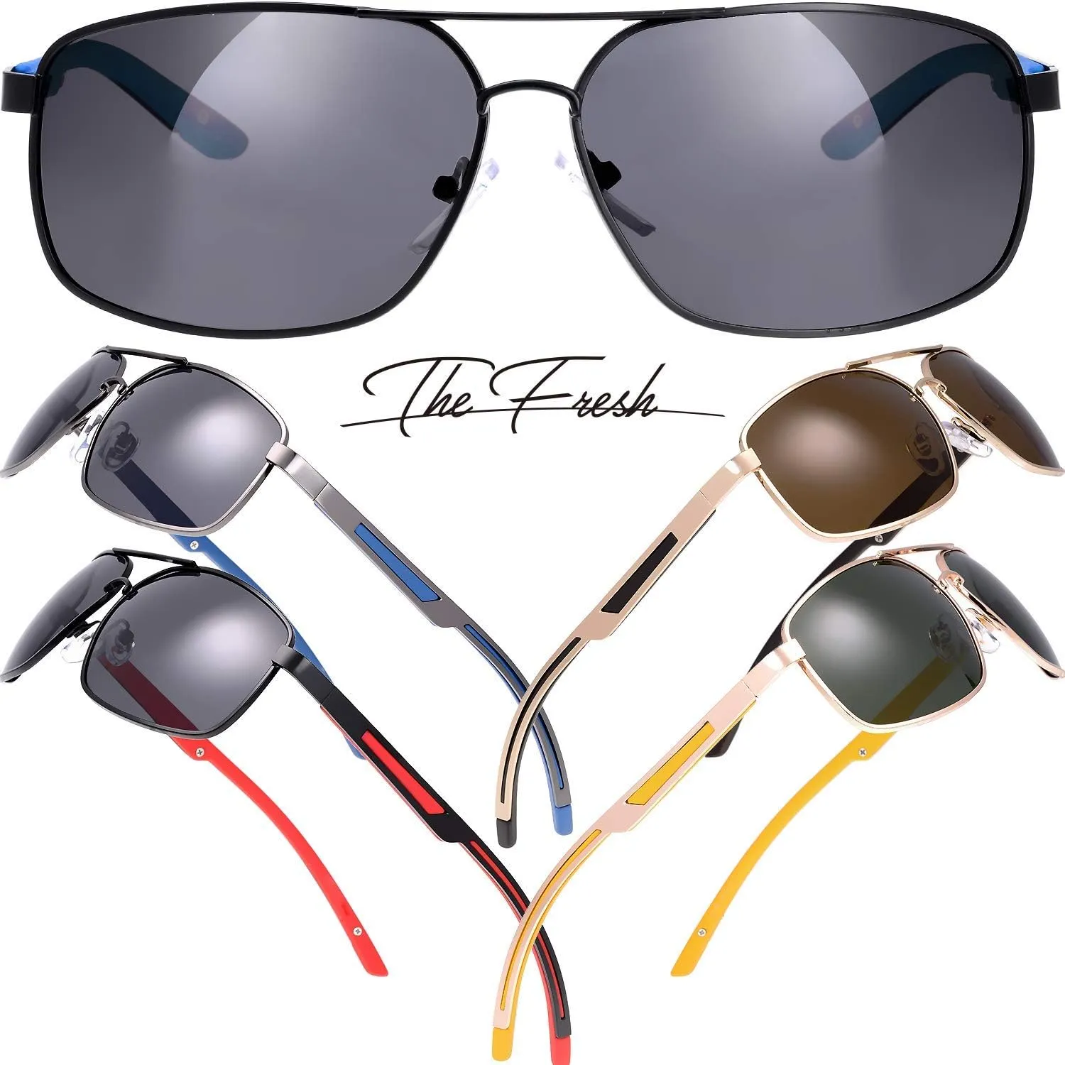 The Fresh Classic Retro Metal Frame Polarized Sunglasses Rectangular Sun Glasses
