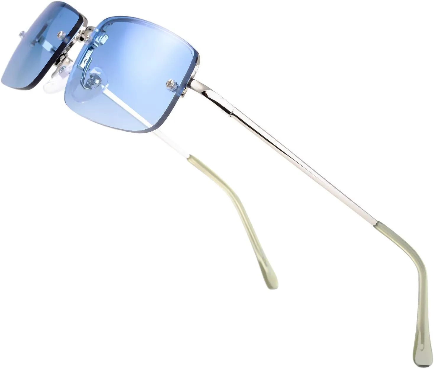 The Fresh Minimalist Small Rectangular Sunglasses Clear Eyewear Spring Hinge - Gift Box Package (204-Silver, Gradient Blue, 51)