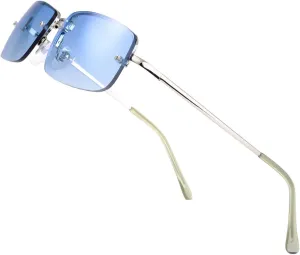 The Fresh Minimalist Small Rectangular Sunglasses Clear Eyewear Spring Hinge - Gift Box Package (204-Silver, Gradient Blue, 51)