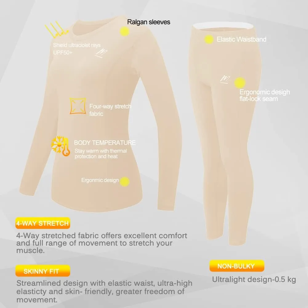 Thermal Underwear for Women, Winter Warm Base Layer Compression Set, Fleece Lined Long Johns Running Skiing