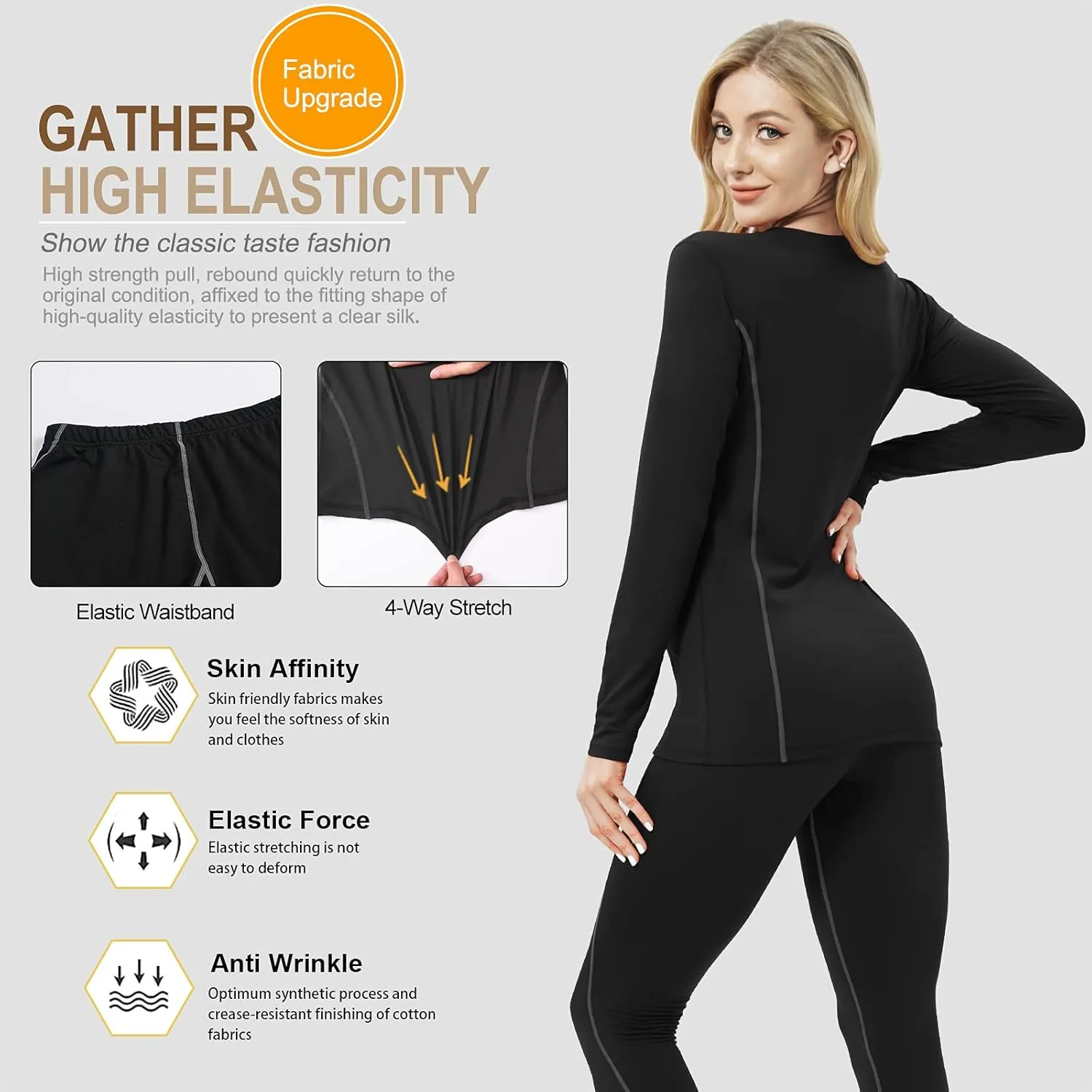 Thermal Underwear for Women, Winter Warm Base Layer Compression Set, Fleece Lined Long Johns Running Skiing