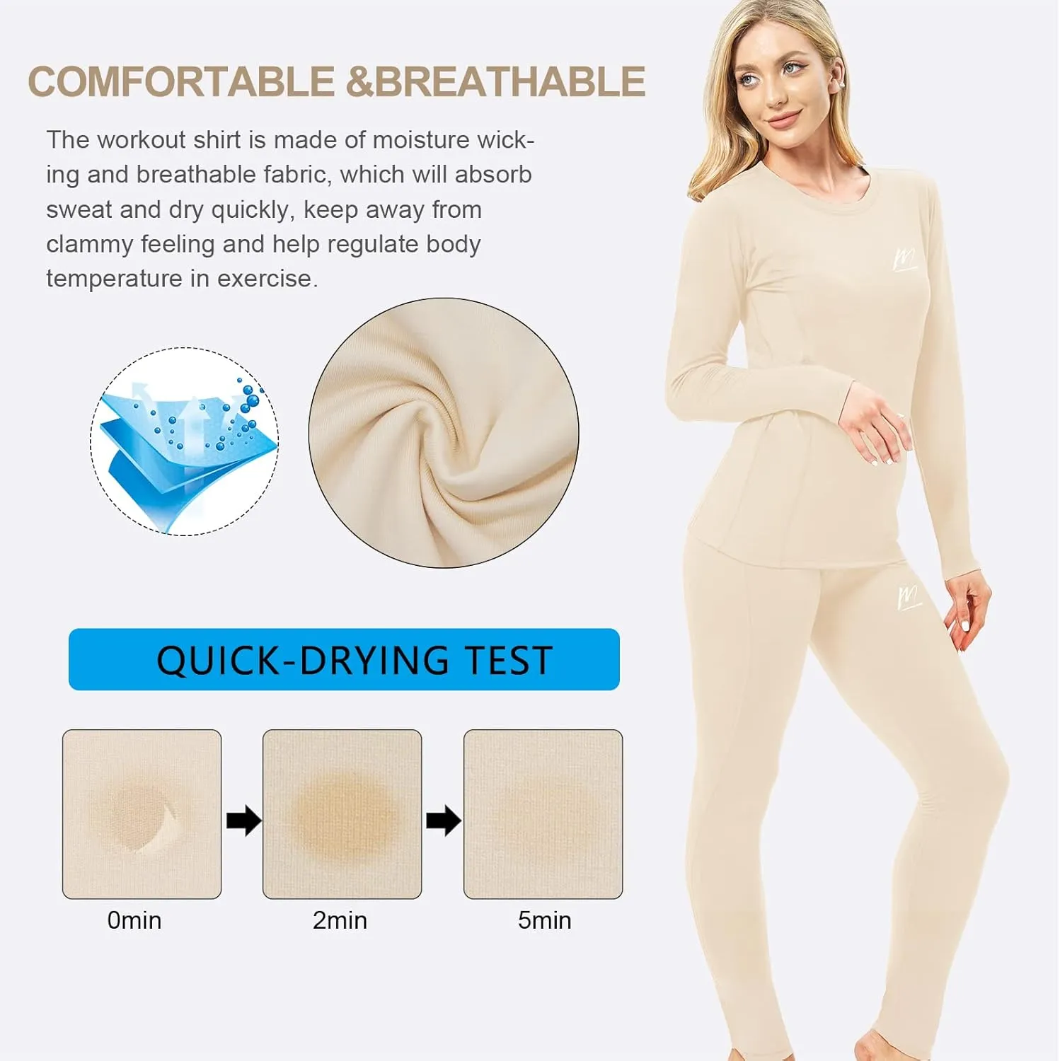 Thermal Underwear for Women, Winter Warm Base Layer Compression Set, Fleece Lined Long Johns Running Skiing