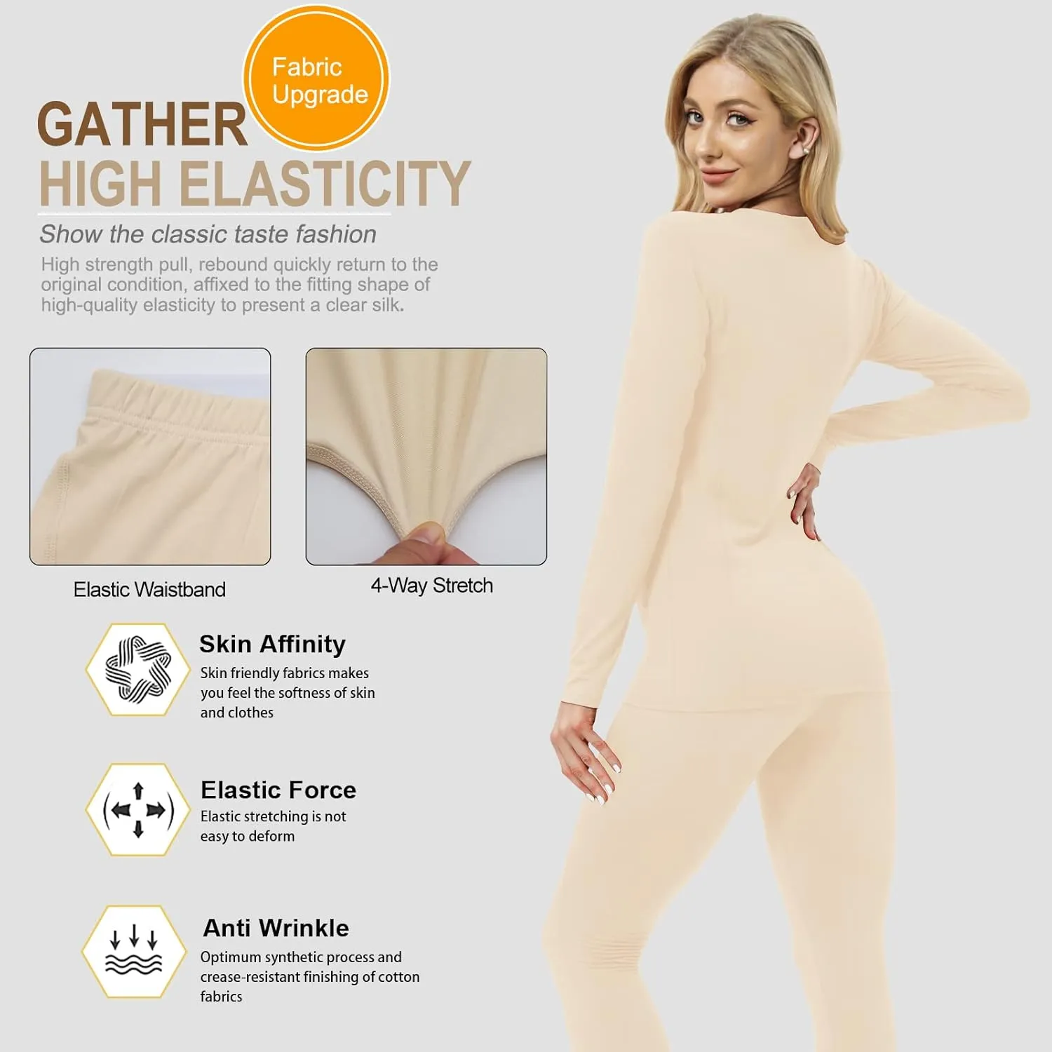 Thermal Underwear for Women, Winter Warm Base Layer Compression Set, Fleece Lined Long Johns Running Skiing