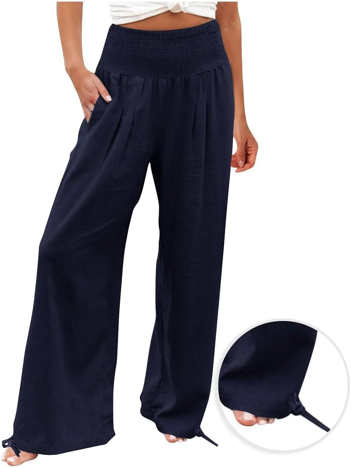 Travel Pants Women Linen Pants Loose Straight Pants High Waisted Wide Leg Pants Lounge Pants Trousers with Pockets