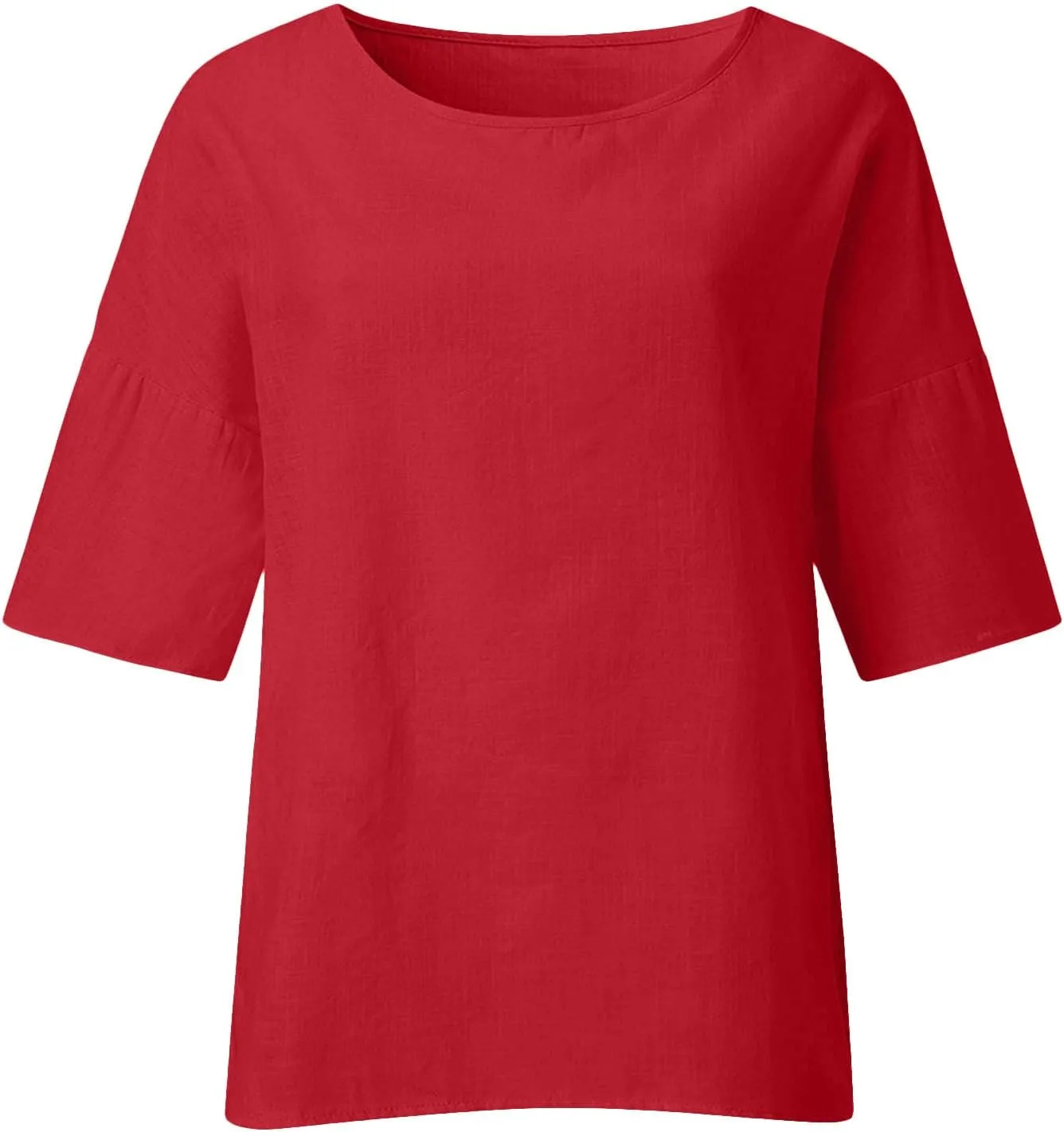 Tshirts Shirts for Women Summer Causal 3/4 Sleeve Cotton Linen Tops Loose Fit Solid Crewneck Blouse Lounge Pullover