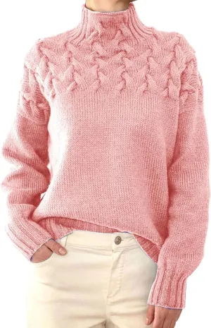 Turtleneck Pullover Tops Oversized Long Sleeve Knitted Pullover Fall Winter Trendy Basic Jumper Tops Crop Sweaters