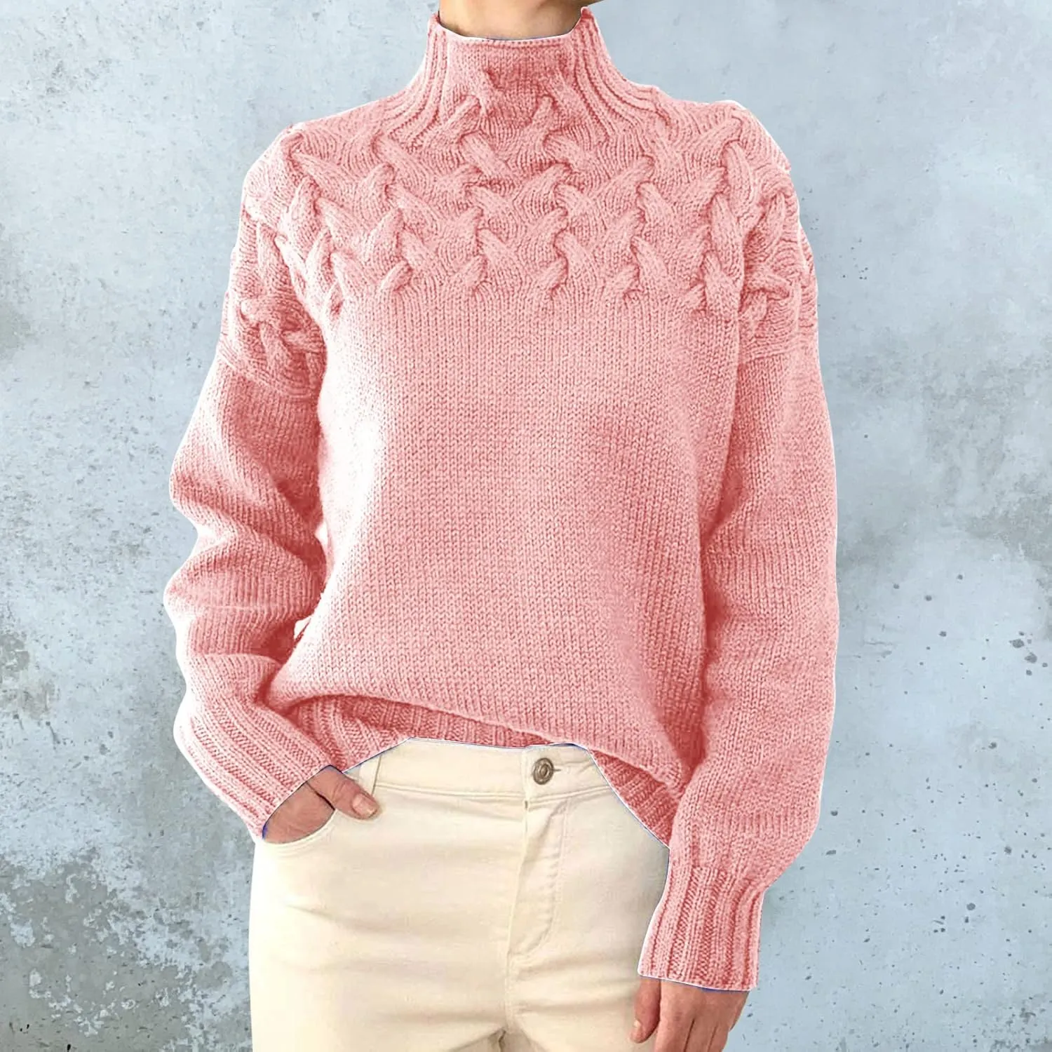 Turtleneck Pullover Tops Oversized Long Sleeve Knitted Pullover Fall Winter Trendy Basic Jumper Tops Crop Sweaters