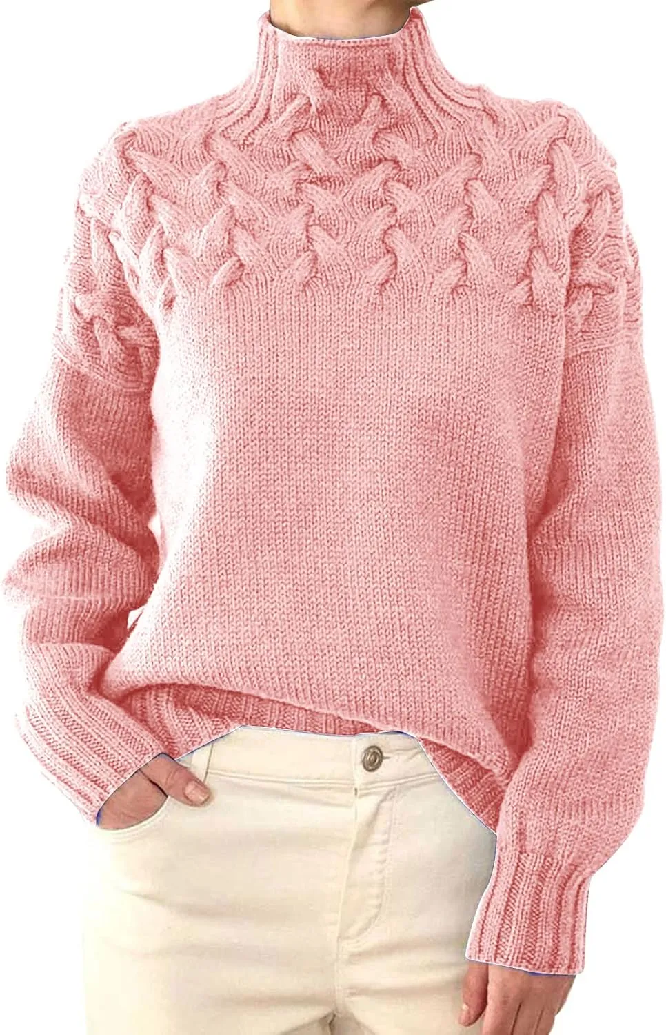 Turtleneck Pullover Tops Oversized Long Sleeve Knitted Pullover Fall Winter Trendy Basic Jumper Tops Crop Sweaters